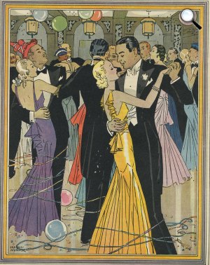 Szilveszterkor szórakozó emberek, parti, rendezvény, art deco, 1931-1932 (Fotó: listal.com)