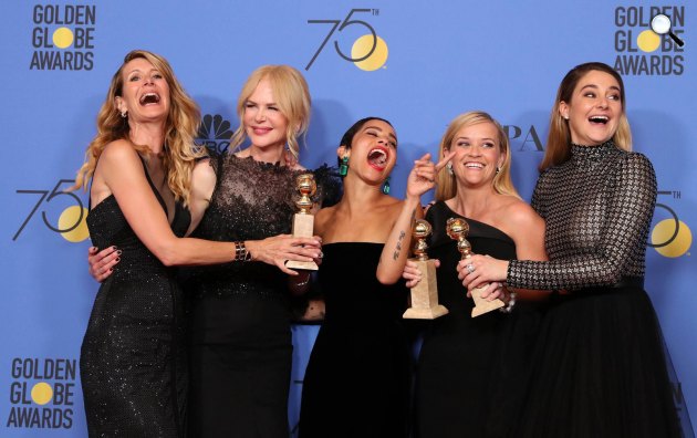 A Hatalmas kis hazugságok (Big Little Lies) női főszereplői a Golden Globe-gálán, 2018 - Laura Dern, Nicole Kidman, Zoë Kravitz, Reese Witherspoon, Shailene Woodley (Fotó: Golden Globe Awards)