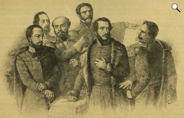 Perczel Mór (1811-1899), Görgey Artúr (1818-1916), Bem József (1794-1850), Dembinski, Henryk (1791-1864), Kossuth Lajos (1802-1894), Aulich Lajos (1793-1849), 19. sz., Párizs (Fotó: OSZK)