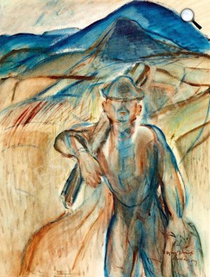 Egry József: Önarckép festőállvánnyal (Badacsony), 1928 körül - hátoldalán: Egry József: Zongorakoncert (Fotó: Kieselbach Galéria)