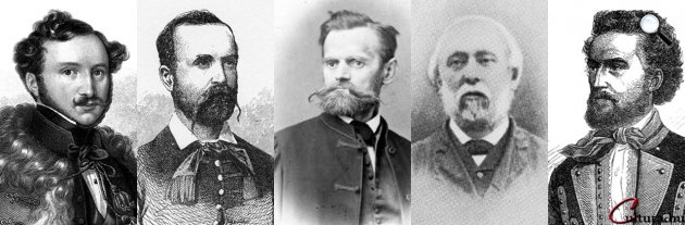 Jósika Miklós (1794-1865), Madách Imre (1823-1864), Pákh Albert (1823-1867), Heilprin Mihály (1823-1888), Lisznyai Damó Kálmán (1823-1863) (Fotók: OSZK, cultura.hu)