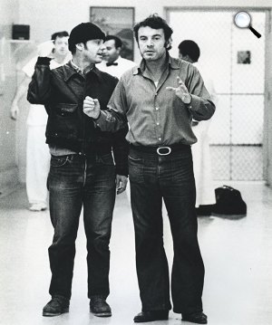 A Száll a kakukk fészkére c. film forgatása közben - Jack Nicholson színész és Milos Forman rendező, 1975 (Fotó: listal.com)