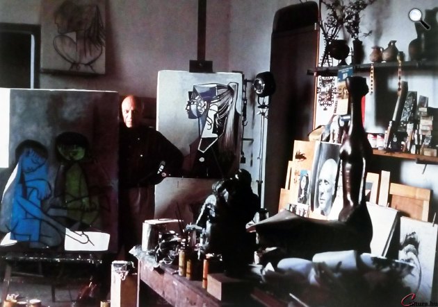 Pablo Picasso Vallauris-beli műtermében, 1965 (Fotó: Alexander Liberman, A XX. század művészei)