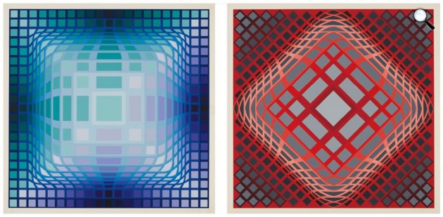 Victor Vasarely: vy-47-E; és vy-47-H, a Gaia portfolióból, 1975 (Fotó: artnet.com)