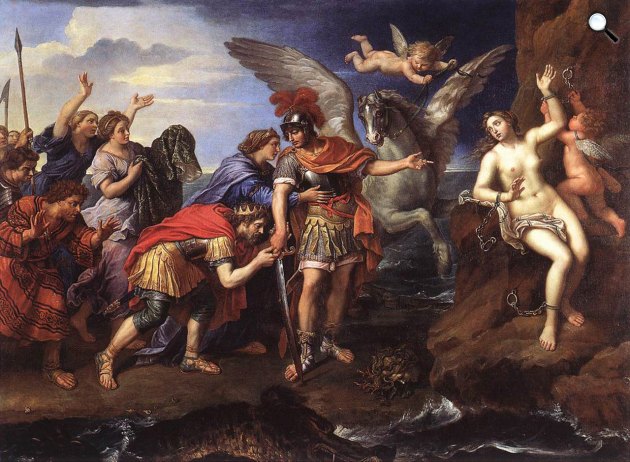 Pierre Mignard: Kassziopeia és Képheusz köszönik Perszeusznak, hogy úgy döntött, hogy megmenti Andromedát (Fotó: Wikimédia)