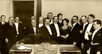 A Nyugat szerkesztősége a 25 éves jubileumán, Zeneakadémia (Forrás: MEK)
