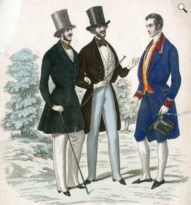 Férfiak divatja, dandyk, 1840 (Fotó: Wikimédia)