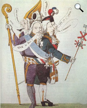 Karikatúra Charles-Maurice de Talleyrand-Périgord-ról (L'Homme aux six têtes), 1815 (Fotó: Wikimédia)