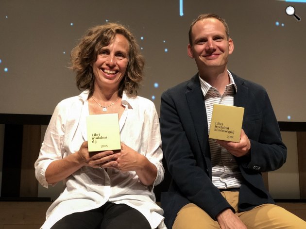 Tompa Andrea és Bödőcs Tibor, Libri irodalmi díj 2018 (Fotó: Libri)
