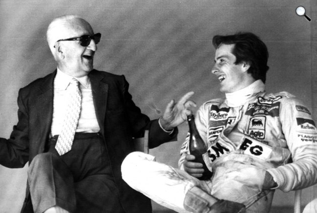Enzo Ferrari és a Forma-1 veersenyző, Gilles Villeneuve, Imola, 1980 (Fotó: auto.ferrari.com)