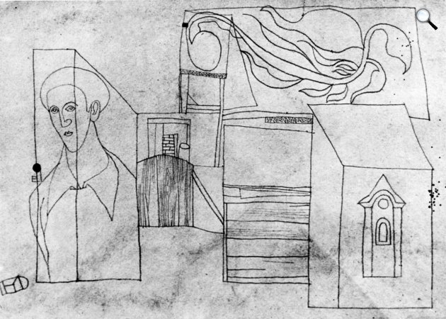Vajda Lajos: Falusi motívumok önarcképpel, 1937 (Fotó: magántulajdon / MNG)