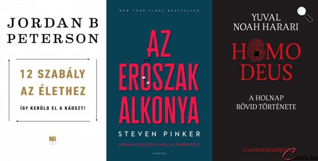 Jordan B. Peterson: 12 szabály az élethez - Steven Pinker: Az erőszak alkonya - Yuval Noah Harari: Homo Deus (Fotó: cultura.hu)