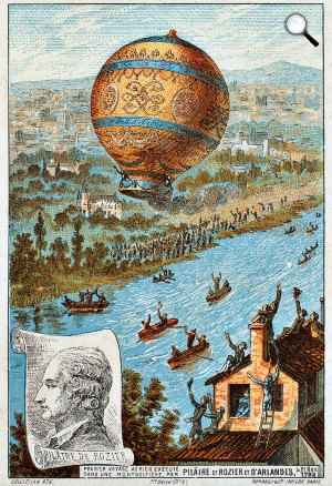  Az első nyilvános utazás hőlégballonnal, Pilatre de Rozier és Francois Laurent, Arlandes márkijával, Annonay, 1783., illusztráció (Fotó: Wikipédia)