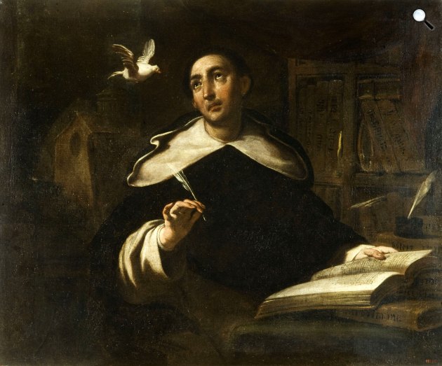 Aquinói Szent Tamás (1224. vagy 1525(?)-1274) itáliai teológus, filozófus, festmény (Fotó: The Museu Nacional d’Art de Catalunya)