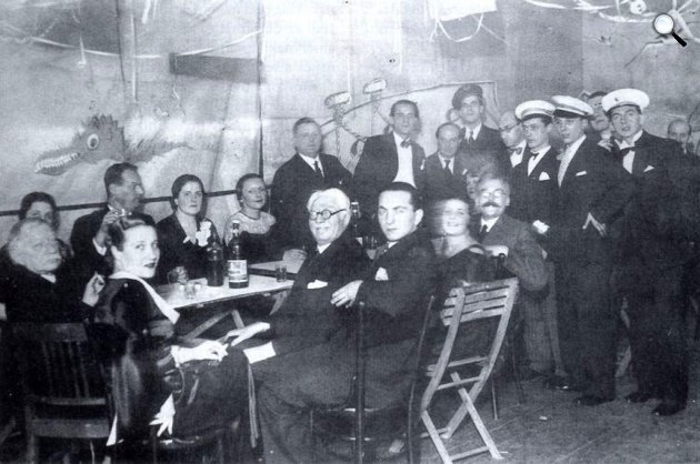 Aba Novák Vilmos búcsúztatása festő barátaival amerikai útja előtt, 1935 (Fotó: OSZK)