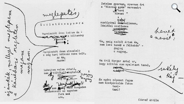 Kézirat - József Attila: Születésnapomra, 1937. április 11. (Fotó: PIM) 