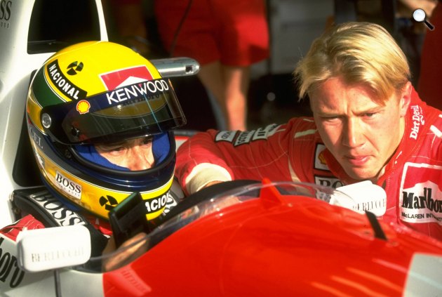 Ayrton Senna és Mika Häkkinen Forma-1-es pilóták, Portugál Nagydíj, 1993  (Fotó: Facebook / @oficialayrtonsenna)