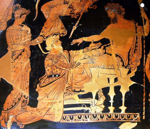 Chryses, Apollo papja megpróbálja megvásárolni lányát, Chryseist Mükéné királyától Agamemnóntól, kb. i. e. 360 - i. e. 350 (Fotó:  Louvre / Wikimédia)
