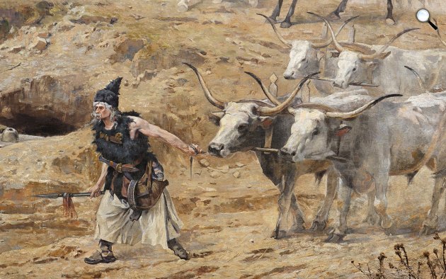 Feszty Árpád: A magyarok bejövetele - Árpád győzelme - szürkemarhák részlet (Fotó: opusztaszer.hu)