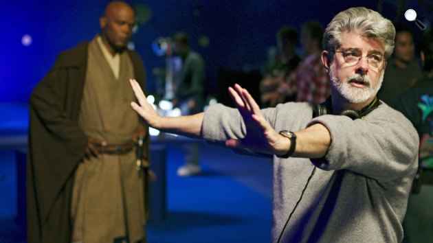 Star Wars III. - A Sith-ek bosszúja forgatása - Samuel L. Jackson és George Lucas, 2005 (Fotó:starwars.com)