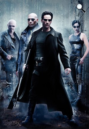 Mátrix poszter - Joe Pantoliano, Laurence Fishburne, Keanu Reeves és Carrie-Anne Moss, 1999 (Fotó: InterCom)