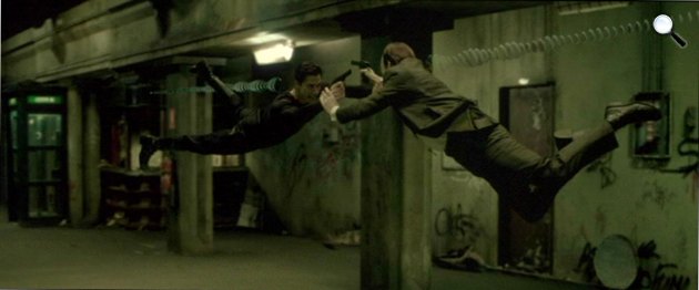 Mátrix - Keanu Reeves és Hugo Weaving, 1999 (Fotó: InterCom)