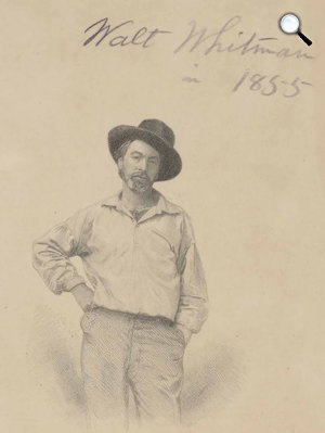Walt Whitman (1819-1892) amerikai költő gravírozása, 1855-ben a Grass Leaves of Grass-ra (Fotó: whitmanarchive.org)