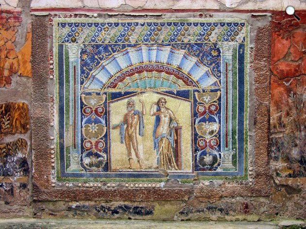 Herculaneum - mozaik díszítés, Pompeji-jel együtt elpusztult ókori város, Olaszország (Fotó: Pixabay)
