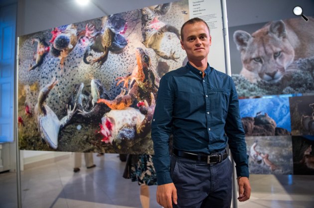 World Press Photo 2019 kiállítás - Máté Bence természetfotós, a World Press Photo-díj természetfotó kategóriájának első helyezettje, Magyar Nemzeti Múzeum (Fotó: MTI/Balogh Zoltán)