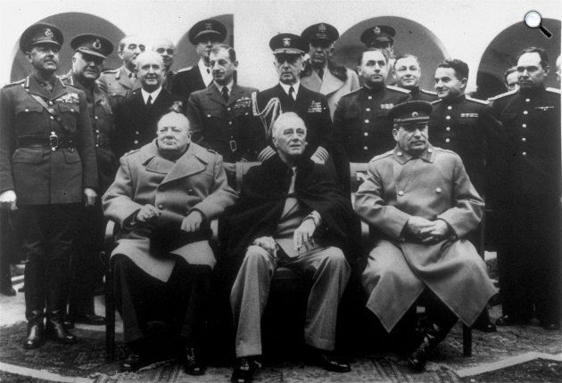 II. világháború, Winston Churchill, Franklin D. Roosevelt, Sztálin, Jalta, 1945 (Fotó: Wkipédia)