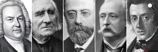 J. S. Bach, Liszt Ferenc, Bedřich Smetana, Alphonse Hasselmans, Frédéric Chopin (Fotó: classic.fm, cultura.hu)