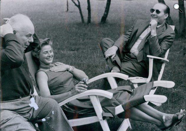 Jean Renoir, Ingrid Bergman és Roberto Rossellini, 1956 (Fotó: Pinterest)