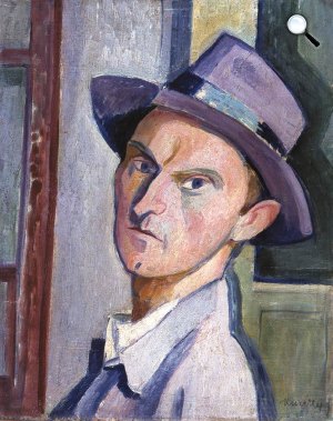 Kmetty János: Lilakalapos önarckép, 1929 körül (Fotó: Ferenczy Múzeum/hung-art.hu)