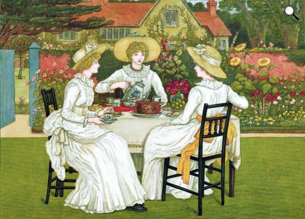 Kate Greenaway után: Délutáni teázás hölgyekkel, 1868 (Fotó: Wikimédia)