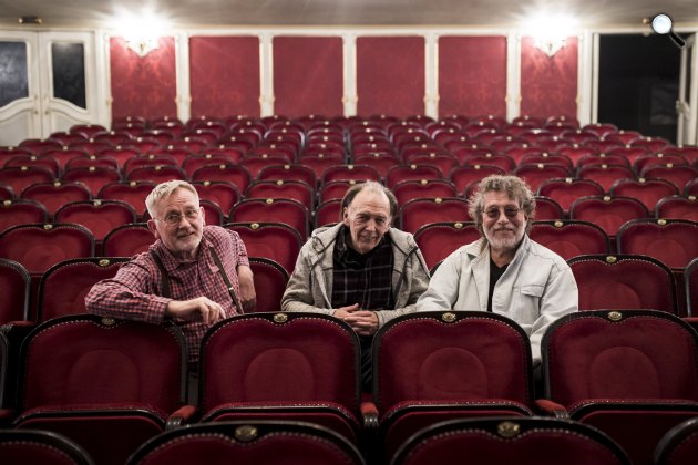 A padlás szerzői: Horváth Péter, szövegkönyvíró, Sztevanovity Dusán, dalszövegíró és Presser Gábor, zeneszerző, Vígszínház, 2019 (Fotó: MTI/Mónus Márton)
