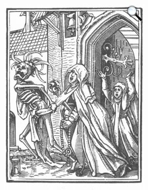 Abbess Holbein: Danse Macabra halál ábra, metszet, 1549 (Fotó: Wikimédia)