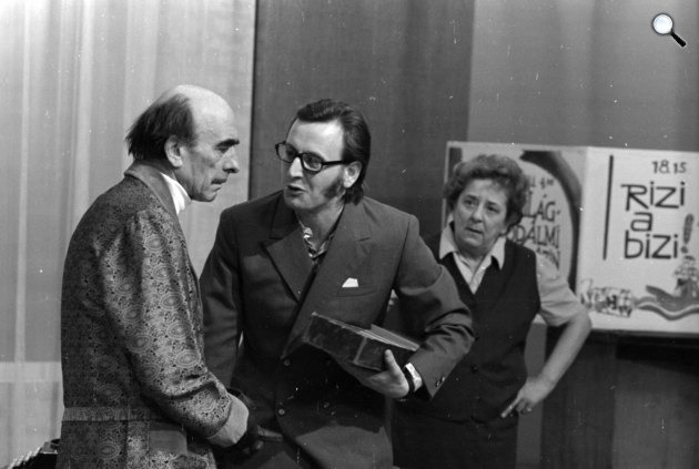Major Tamás, Tahi Tóth László és Gobbi Hilda színművészek az MTV stúdiójában, 1971 (Fotó: Fortepan/Szalay Zoltán)