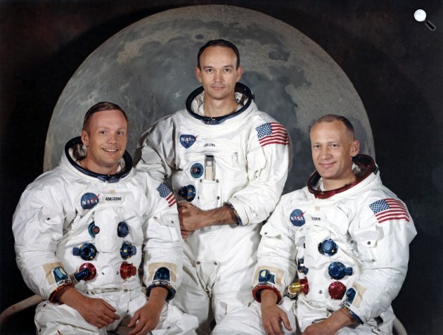 Apollo-11 program - Neil A. Armstrong parancsnokkal, Michael Collins és Edwin E. Aldrin űrhajósok, 1969 (Fotó: NASA)