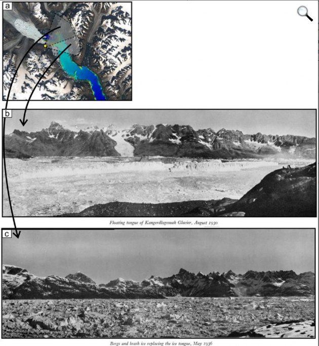  Kangerlussuaq jelentős változása 1930-36 között, Grönland (Fotó: Phys.org/American Geophysical Union)