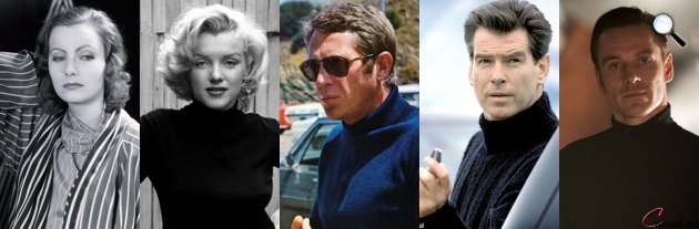 Garbó felső ruhaviselet divat - Greta Garbo, Marilyn Monroe, Steve McQueen, Pierce Brosnan, Michael Fassbender (Fotók: listal.com)