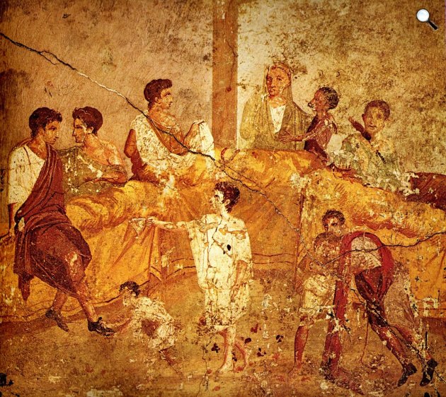  Családi ünnepi esemény, vacsora, falfestmény, Pompei, i.e. 79 (Fotó: Nápolyi Nemzeti Múzeum)