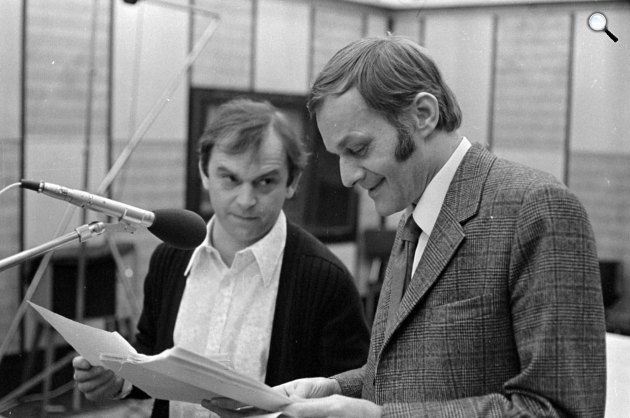 Boros János és Rapcsányi László Az első év - Bodrogi Gyula és Darvas Iván, Magyar rádió, 1972 (Fotó: Fortepan/Szalay zoltán)