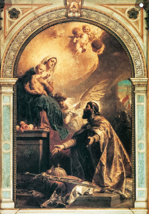 Benczúr Gyula: Szent István Szűz Mária oltalmába ajánlja Magyarországot, 1901, Szent István-bazilika (Fotó: Magyar kincsek)
