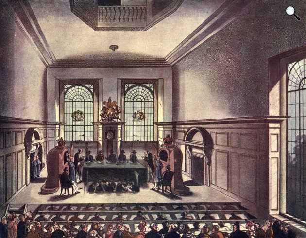 Lottósorsolás a londoni lottóházban, Coopers Hall-ban, 1809 (Fotó: Wikimédia)