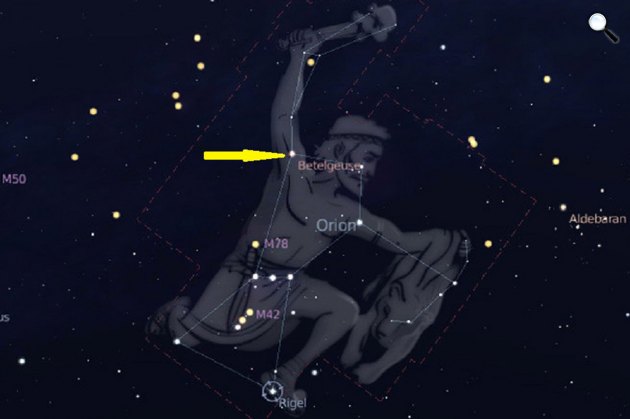 A Betelgeuse óriáscsillag a téli égbolt egyik jellegzetes csillaga, az Orion csillagképen (Fotó: elmuldo.com)