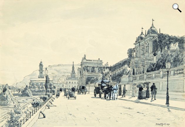 Nádler Róbert: A budai Dunasor a várkerti épületekkel, 1890 (Fotó: MNG)