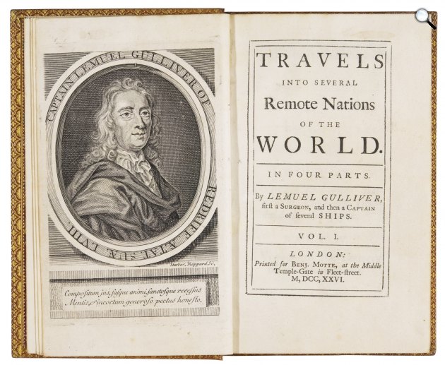 Jonathan Swift: Gulliver utazásai, első kiadás, 1726 (Fotó: Sotheby)