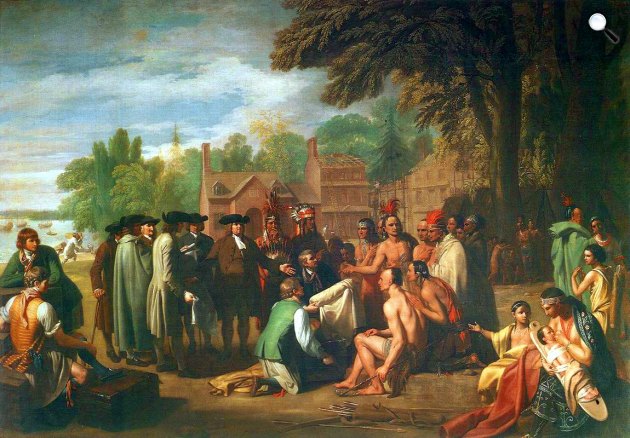 William Penn, az észak-amerikai Pennsylvania tartomány alapítója az indiánokkal tárgyal, 1771 (Fotó: Wikimédia)