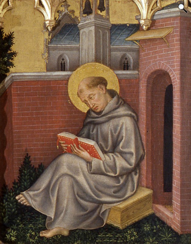 Gentile da Fabrian: Aquinói Szent Tamás - részlet Valle Romita szárnyasoltárból, c. 1400 (Fotó: Wikimédia)