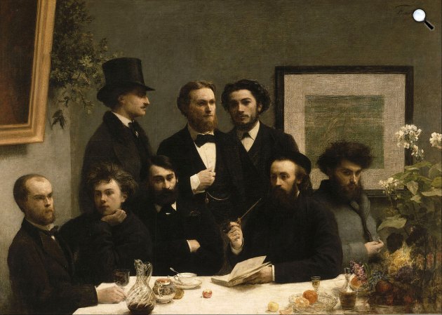 Henri Fantin-Latour: Az asztalnál - Paul Verlaine és Arthur Rimbaud a bal oldalon ülnek, 1872 (Fotó: Wikiart)  